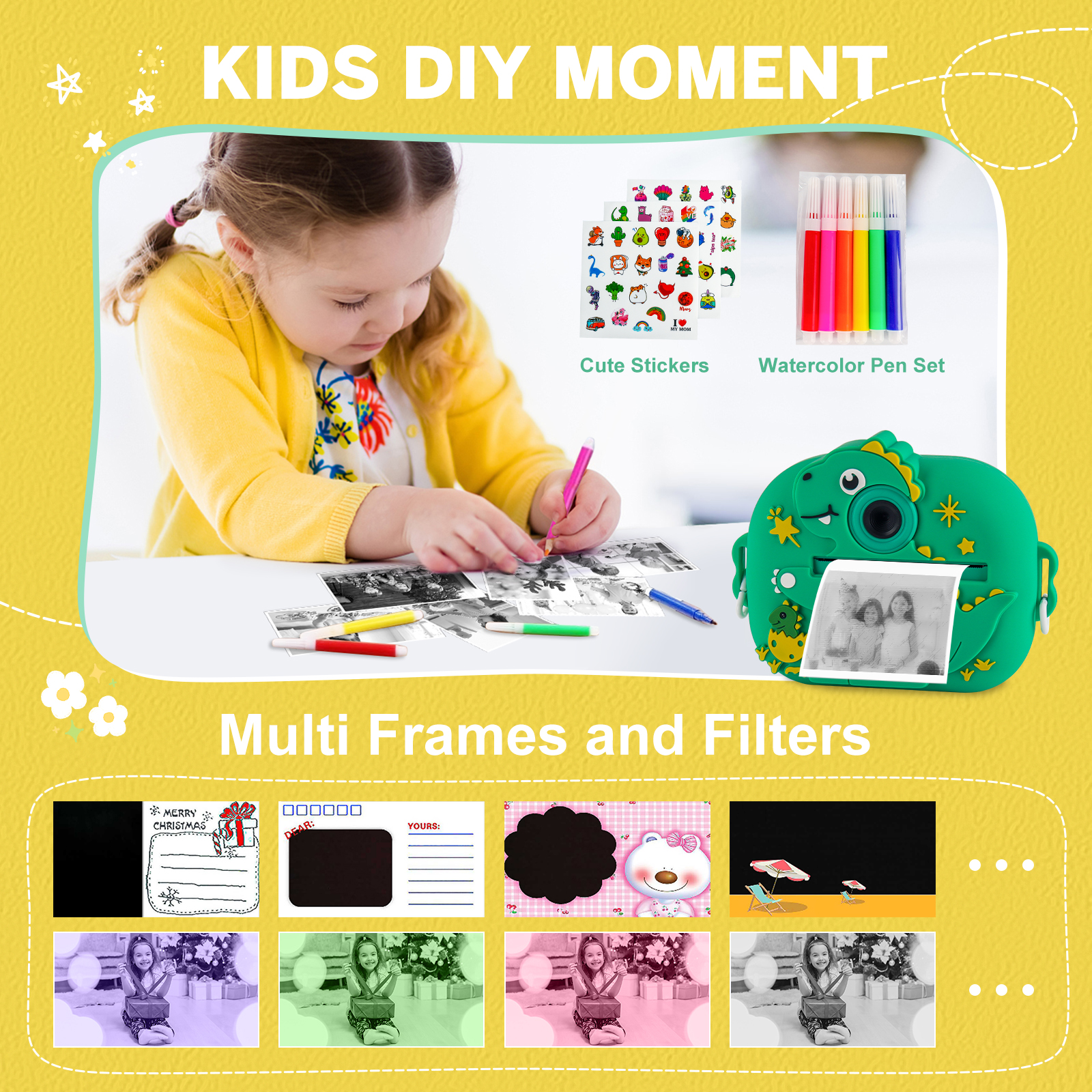 Inadays Kids Instant Print Digital Camera 1080P Green photo 6