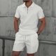 thumbnail image 3 of Conjunto de Pantalones Cortos para Hombre 2 Piezas Trajes de Color Sólido Medio Cremallera Camiseta Solapa, Traje de Pantalones Cortos de Ocio, 3 of 5