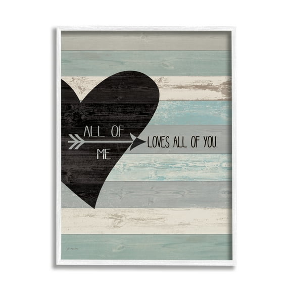 Stupell Industries All of Me Loves All Of You Distressed Heart Graphic Art White Framed Art Print Wall Art, 11x14, by Jo Moulton