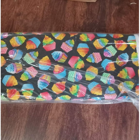 Tiedye Cupcakes on Black Cotton Fabric by the Bolt