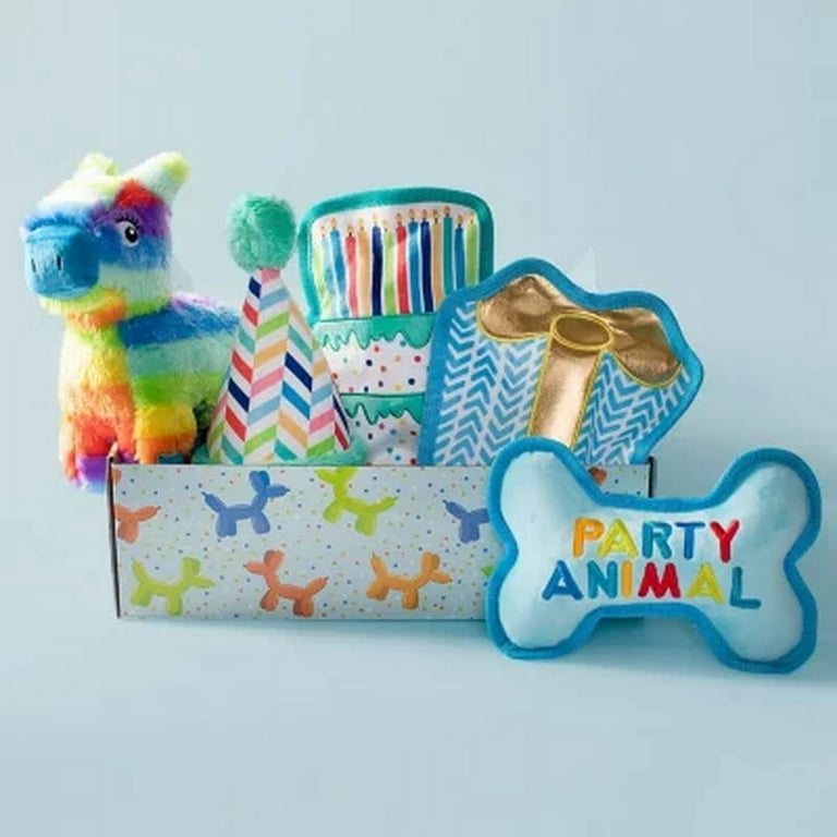 Party Animalドックフード Party Animal Birthday Box Dog Toy Bundle, 5-Piece Set Blue