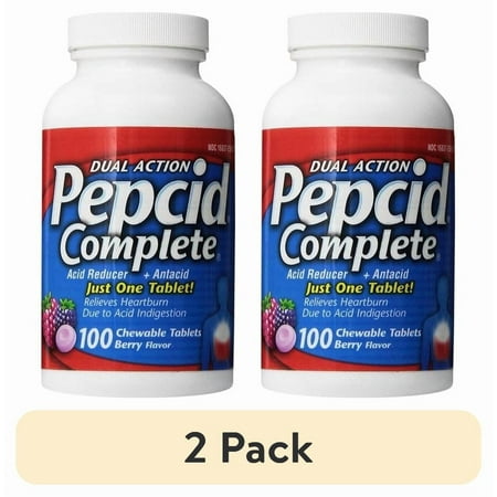 (2 pack) Pepcid Complete Dual Action Acid Reducer and Antacid Chewcap, Berry Flavor, 100 Ct