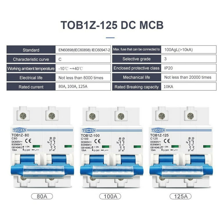Dc Mcb for Solar Pv 2P 125A 100A 80A 600V Circuit Breaker Pv