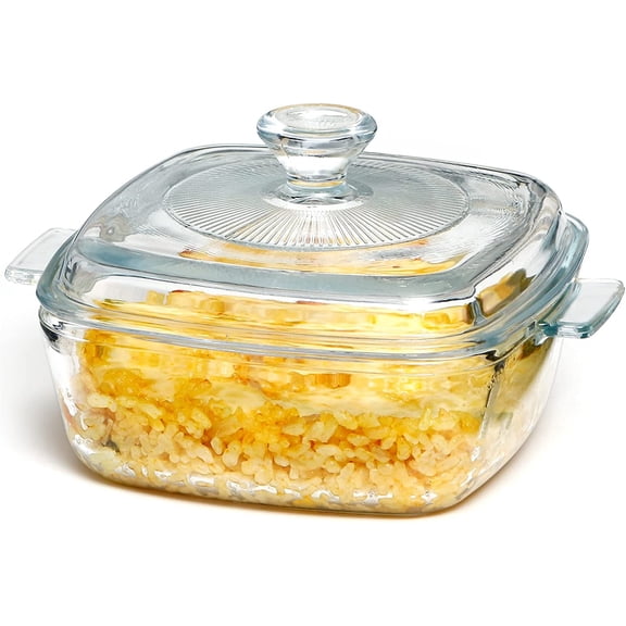 CN 0.8L Glass Casserole Dish with Lid Oven Safe Square Casserole Dish 5.9in Glass Microwave Bowl With Lid Microwavable Cookware