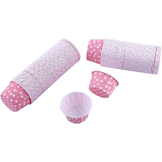 100pcs Baking Paper Mold, Polka Dot Baking Cup Colorful Mini Ring Cupcake Liner Wedding Decoration Paper Muffin Box Birthday Party (powpoint Powder)