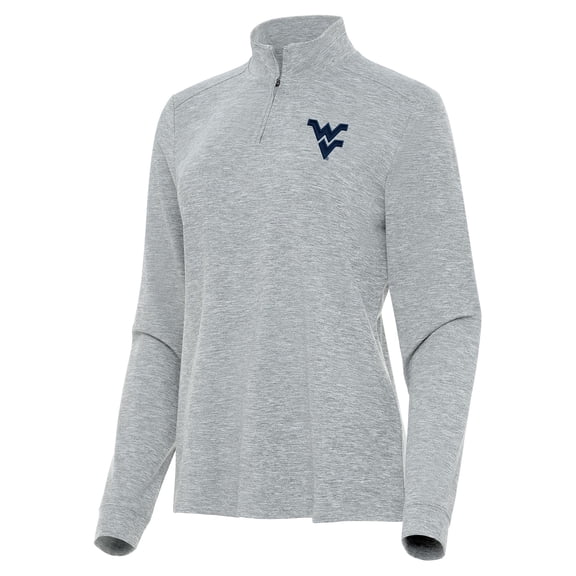 Women's Antigua Heather Gray West Virginia Mountaineers Mentor Long Sleeve Quarter-Zip Mock Polo