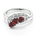 thumbnail image 2 of Gem Stone King 925 Sterling Silver Red Garnet and White Created Sapphire Engagement Ring for Women (1.05 Cttw, Gemstone January Birthstone, Heart Shape 4MM, Size 6), 2 of 4