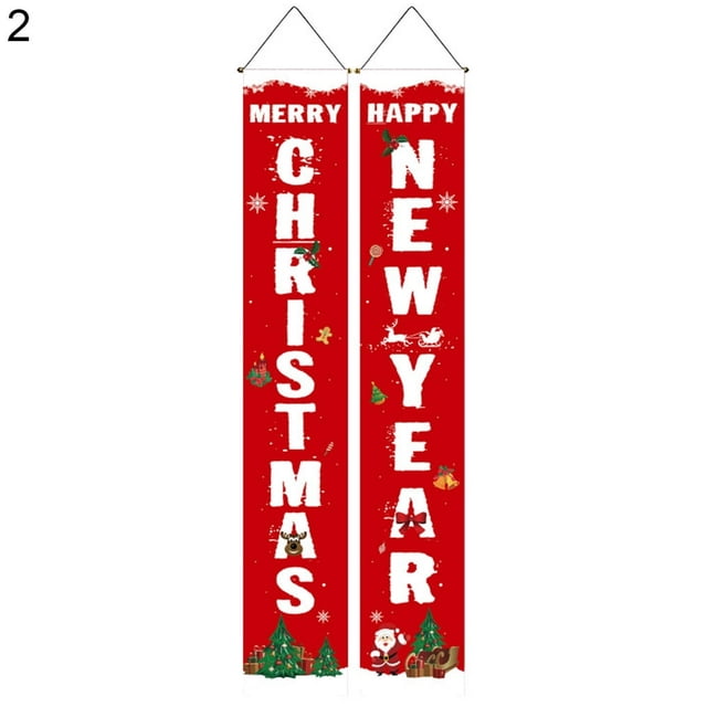 1 Par Christmas Banner Letter Print Fine Workmanship Polyester Front Door Ornaments for Holidays