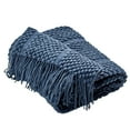 thumbnail image 5 of Wellco  Reversible Soft Knitted Throw Blanket With Boho Tassels - 50" x 60", Solid Color, Blue, 5 of 5