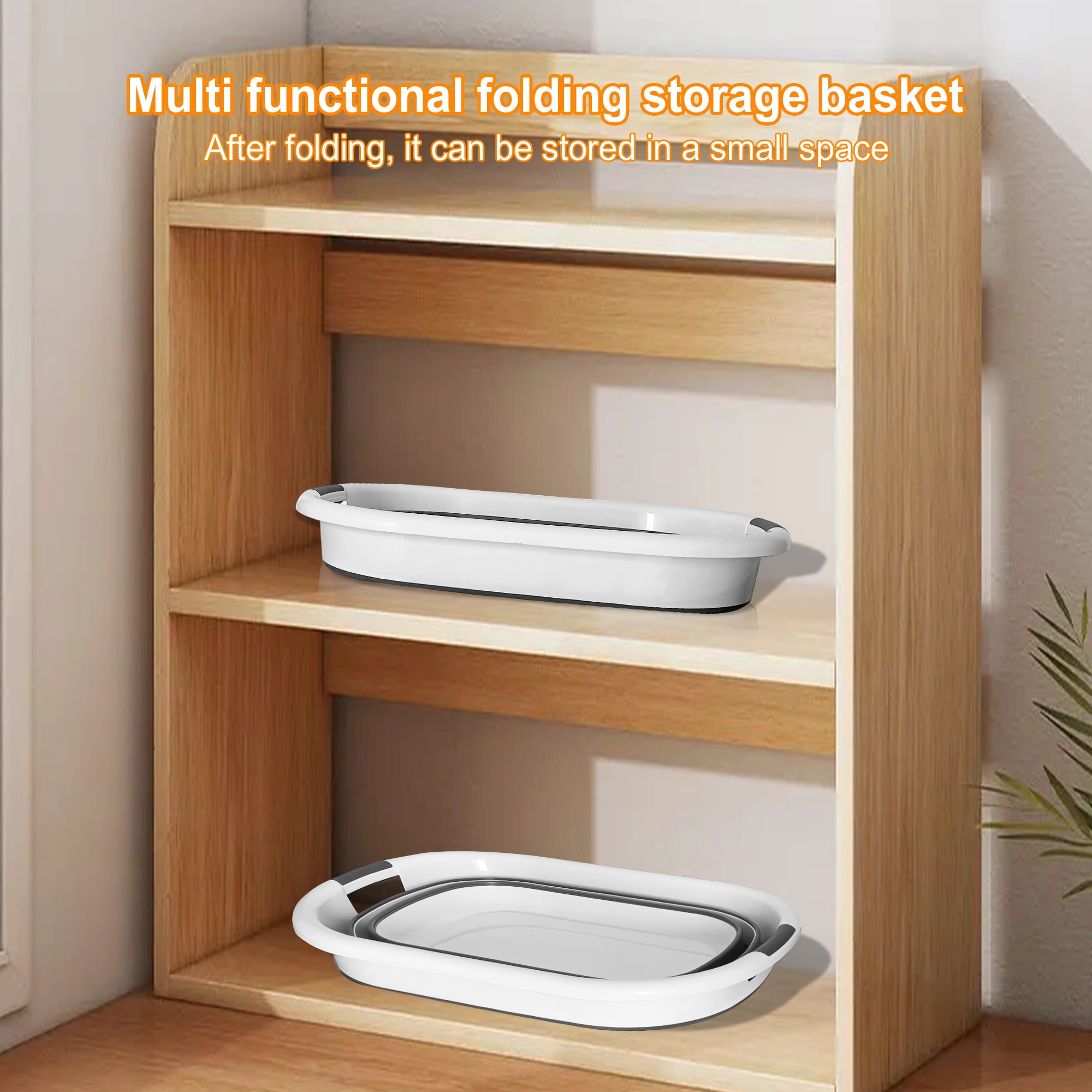 40L Collapsible Plastic Laundry Basket, Foldable Pop Up Storage Container Space Saving Washing Tub Organizer (1, White/Grey)
