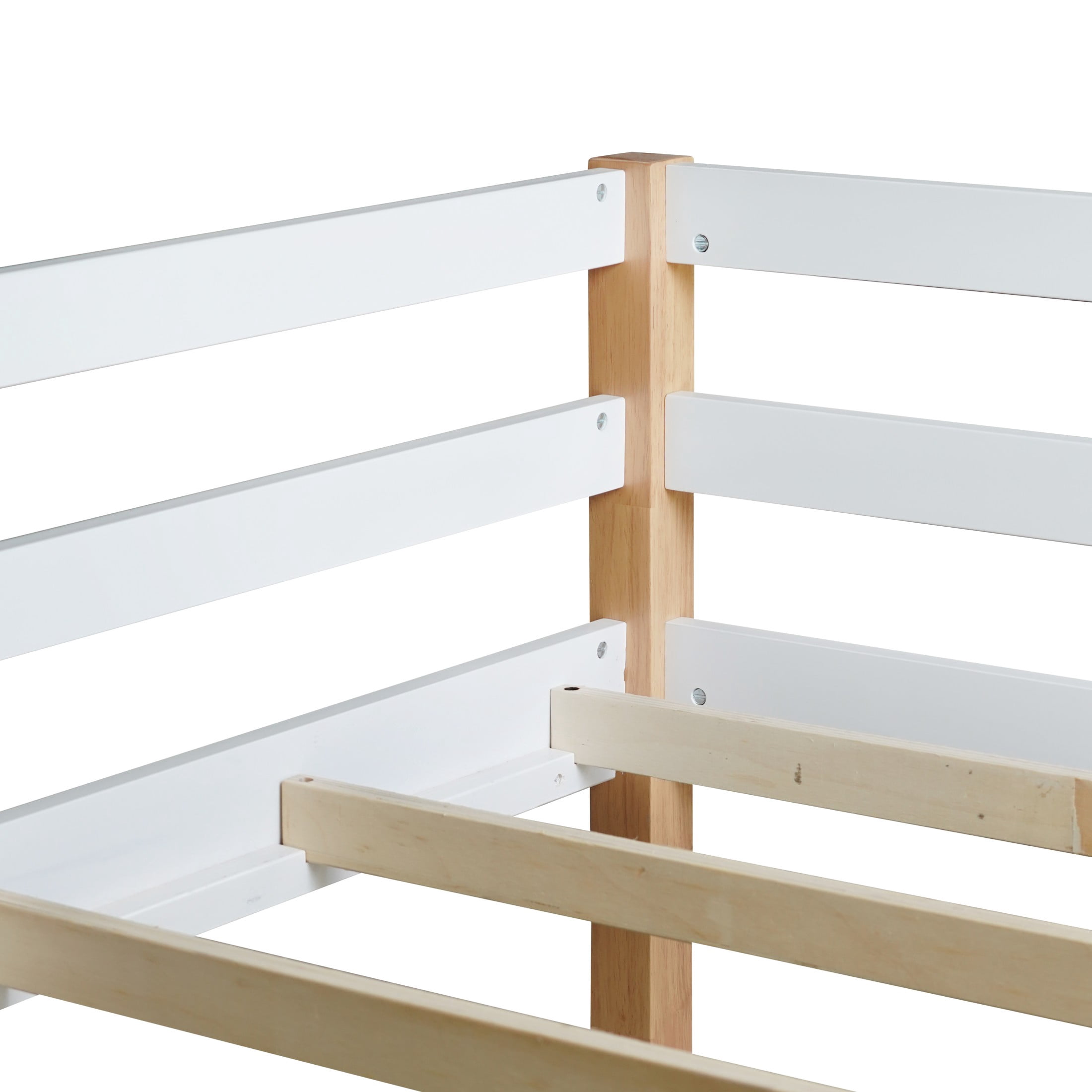 Aukfa Rubber Wood Twin Loft Bed with Ladder for Kids Girls Boys, Strengthened Slats, Natural/White