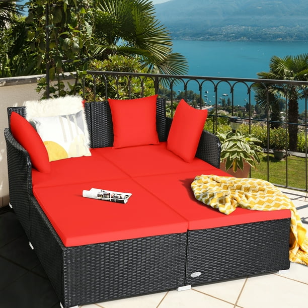 Gymax Rattan Patio Daybed Loveseat Sofa, Gymax Rattan Patio Daybed