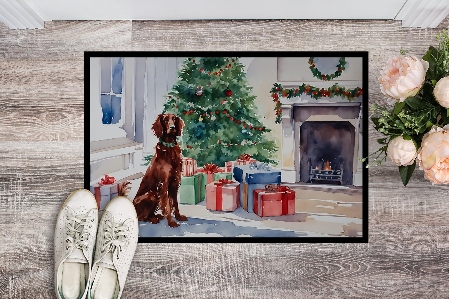 Carolines Treasures DAC2676MAT 0.15 x 18 x 27 in. Irish Setter Cozy Christmas Doormat