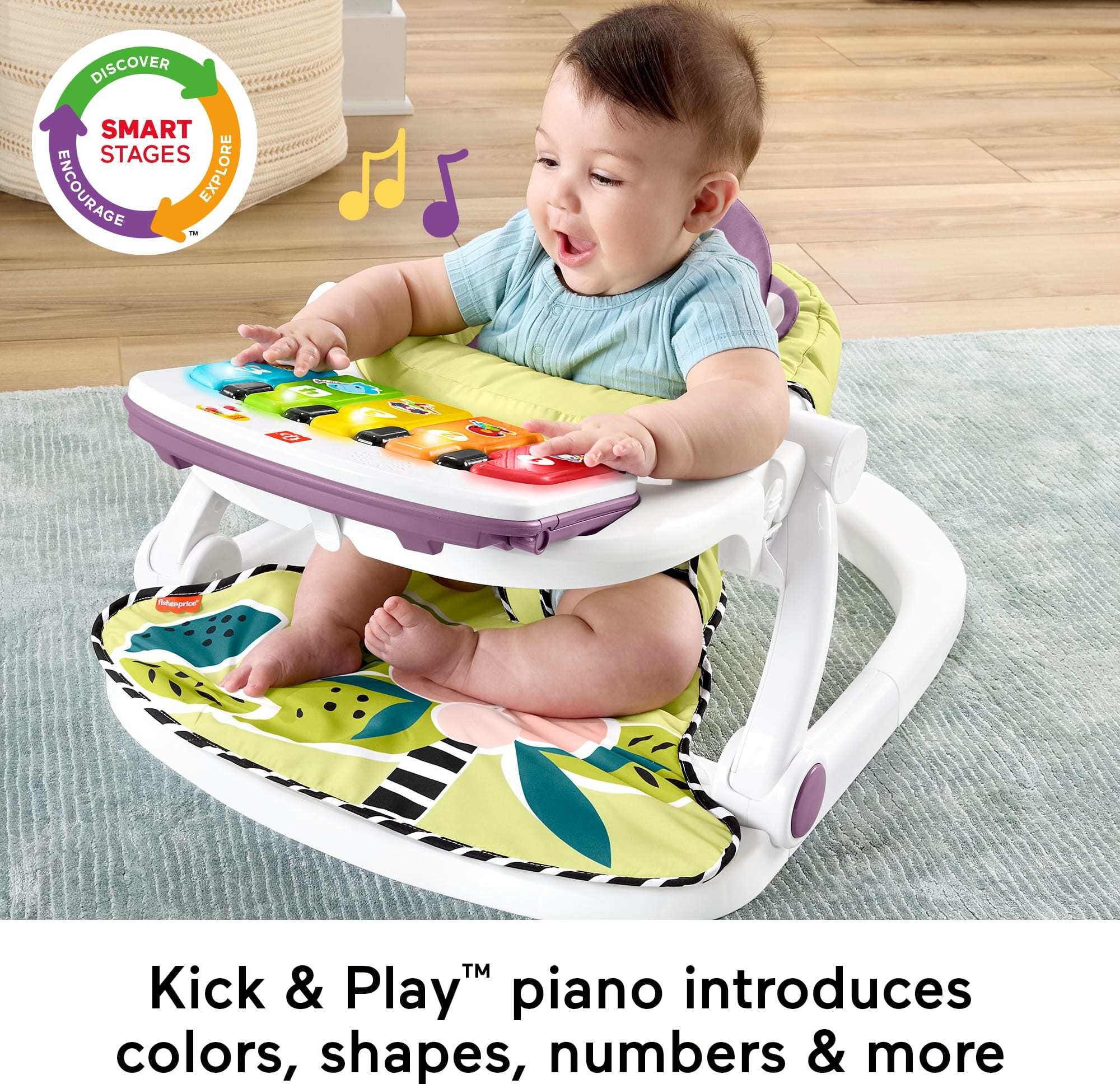 Fisher-Price Kick & Play Deluxe Sit-Me-Up Seat, Purple Monkey Baby Chair & Piano Learning Toy