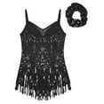 thumbnail image 4 of Doomiva Kids Girls Sequins Tassel Tango Latin Jazz Modern Ballet Dance Dress Ballroom Costume with Hair Band Black 14, 4 of 7