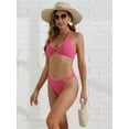 thumbnail image 4 of DARING DIVA Women's Ribbed Textured Halter Bikini Set X-Small Roes Red, 4 of 6