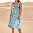 thumbnail image 2 of Dazajoo Cotton Linen Sundresses for Women 2025 Beach Vacation Floral Tank Dress with Pockets Summer Flowy Sleeveless Dresses,Multicolor,M, 2 of 5