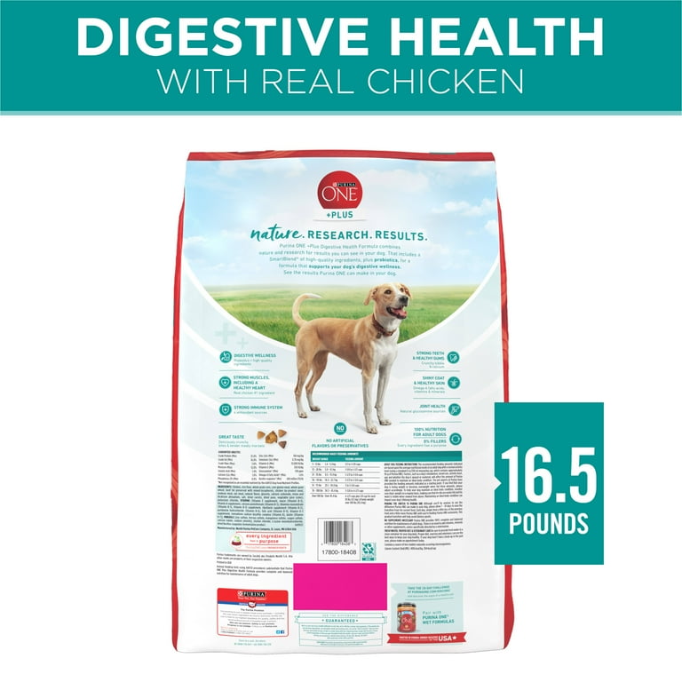 Purina ONE Probiotics, Natural Dry Dog Food, Smartblend Digestive Health  Formula - 16.5 lb. Bag