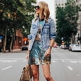 thumbnail image 4 of Easygdp Stylish Dog in Denim Outfit para Vestido Transpirable de Mujer, Vestido Suelto de Manga Corta con Pliegues y Bolsillos para el Verano, 4 of 7