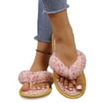 thumbnail image 4 of NexTorq Thong Slippers for Women Flip Flop Slippers House Slippers With Cozy Textured Fleece Upper Fuzzy Plush Lining Open Toe Comfortable Slip On Lightweight Indoor Bedroom Home Shoes Ladies, Pink, 4 of 7
