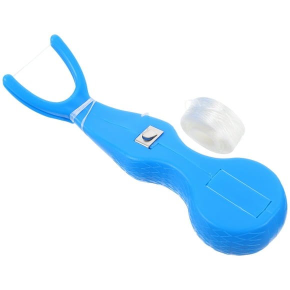 Juego de palillos de hilo dental de plástico con 2 piezas de hilo dental de alambre de nailon, juego de herramientas de limpieza y cuidado dental portátil (azul)