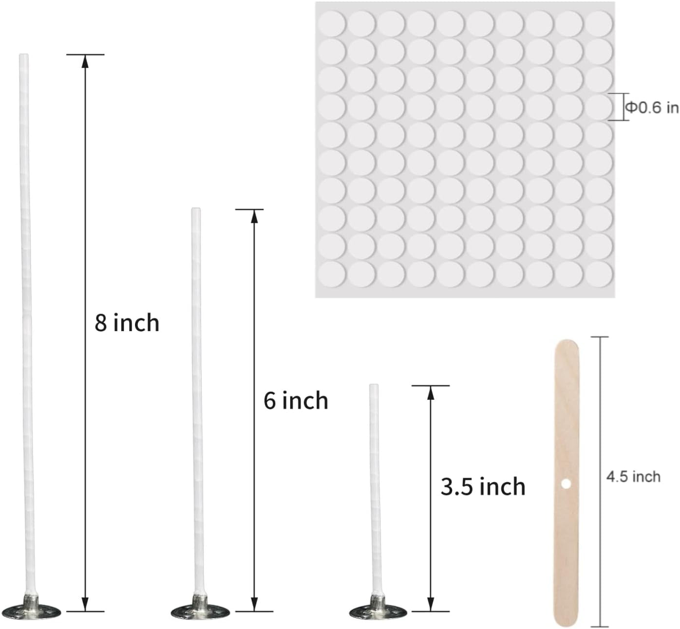ZHUYING Candle Wicks 50Pcs 3.5 inch ,50Pcs 6 inch ,50Pcs 8 inch with 30Pcs Candle Wick Stickers and 10 Pcs Wooden Candle Wick Centering Device for Soy Beeswax Candle Making and Candle DIY