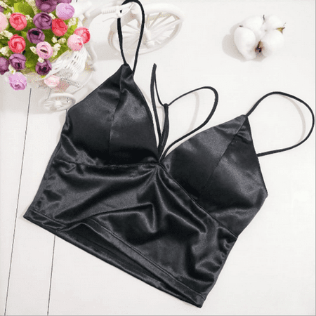 

Fanvereka Women Sleeveless Padded Camisole Satin Bandage Backless Crop Tops