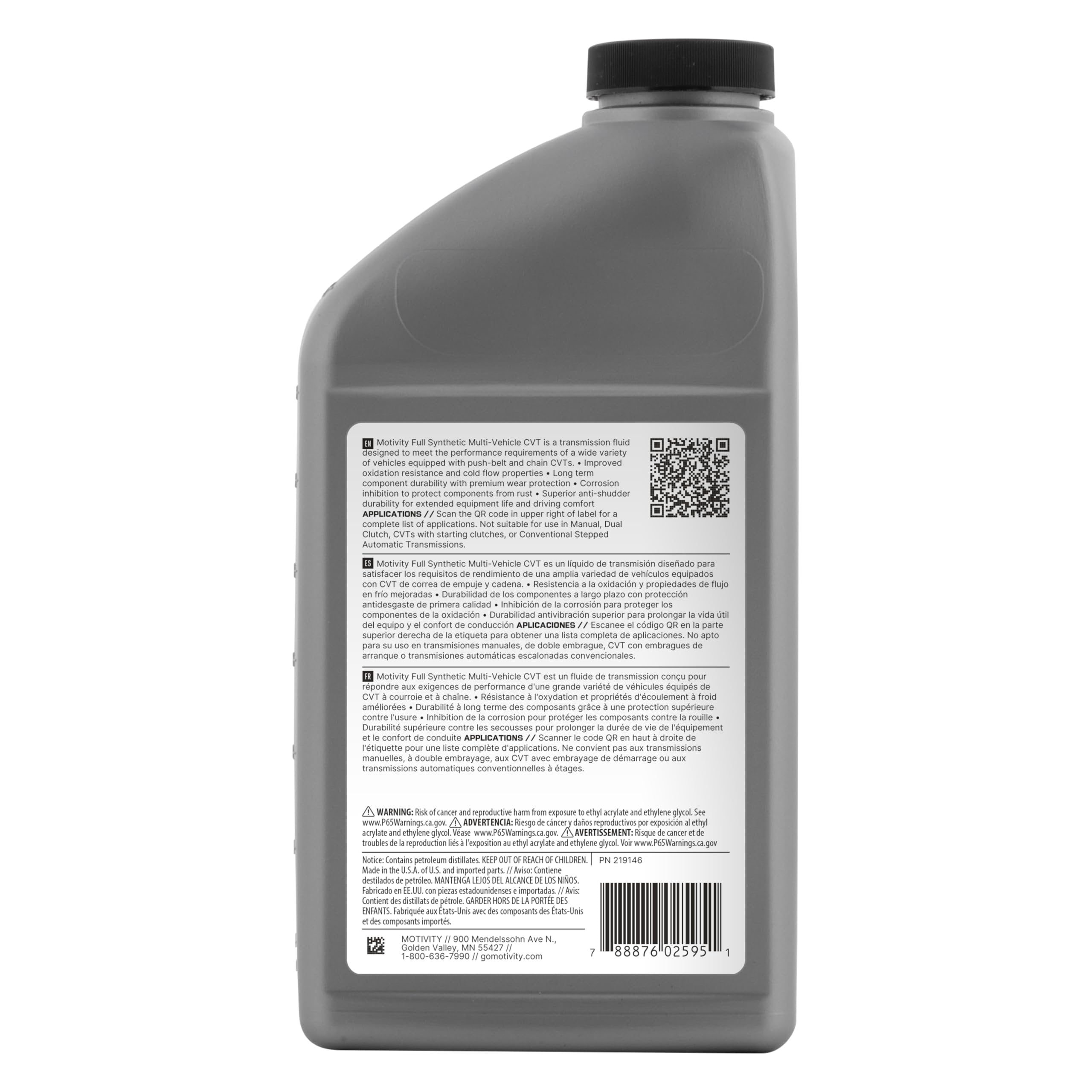 MOTIVITY Full Synthetic Multi-Vehicle Continuously Variable Transmission Fluid - 6 Pack of 1 Quart Bottles