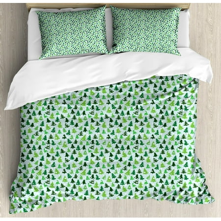 Northwoods Duvet Cover Set Queen Size Pattern With Silhouettes