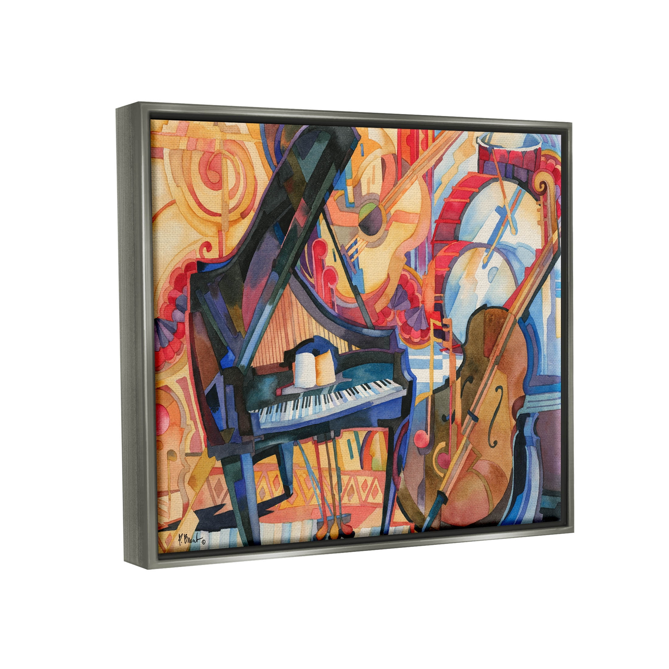 Stupell Industries Big City Music Piano Cubism Painting Luster Gray Floating Framed Canvas Print Wall Art, Design by Paul Brent