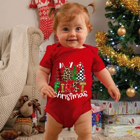 

CieKen Infant Boys Girls Short Sleeve Christmas Cartoon Letter Print Romper Bodysuit Newborn Fall Clothes Clearance Toys