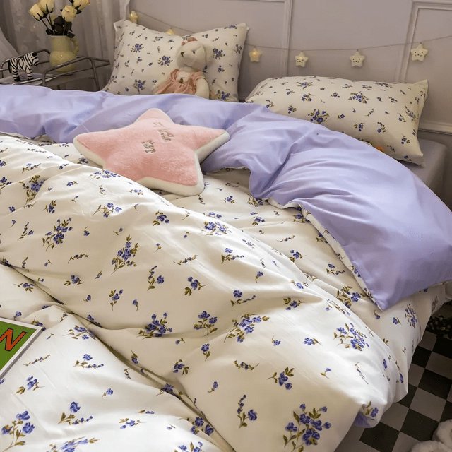 Pink Floral Bedding Set - Queen Size Comforter Cover, Sheet and Pillowcases for Girls Room