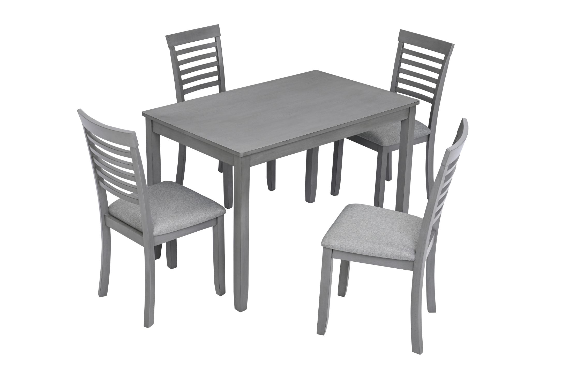 Aukfa 5 Piece Dining Table Set for 4, Rectangular Table with 4 Upholstered Chairs for Kitchen, Dining Room, Acacia Wood, Gray