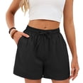 thumbnail image 3 of HVOBTTY Summer Women's Fashion Solid Color Drawstring Loose Elastic Waist Shorts with Pocket Black, XXL, 3 of 5
