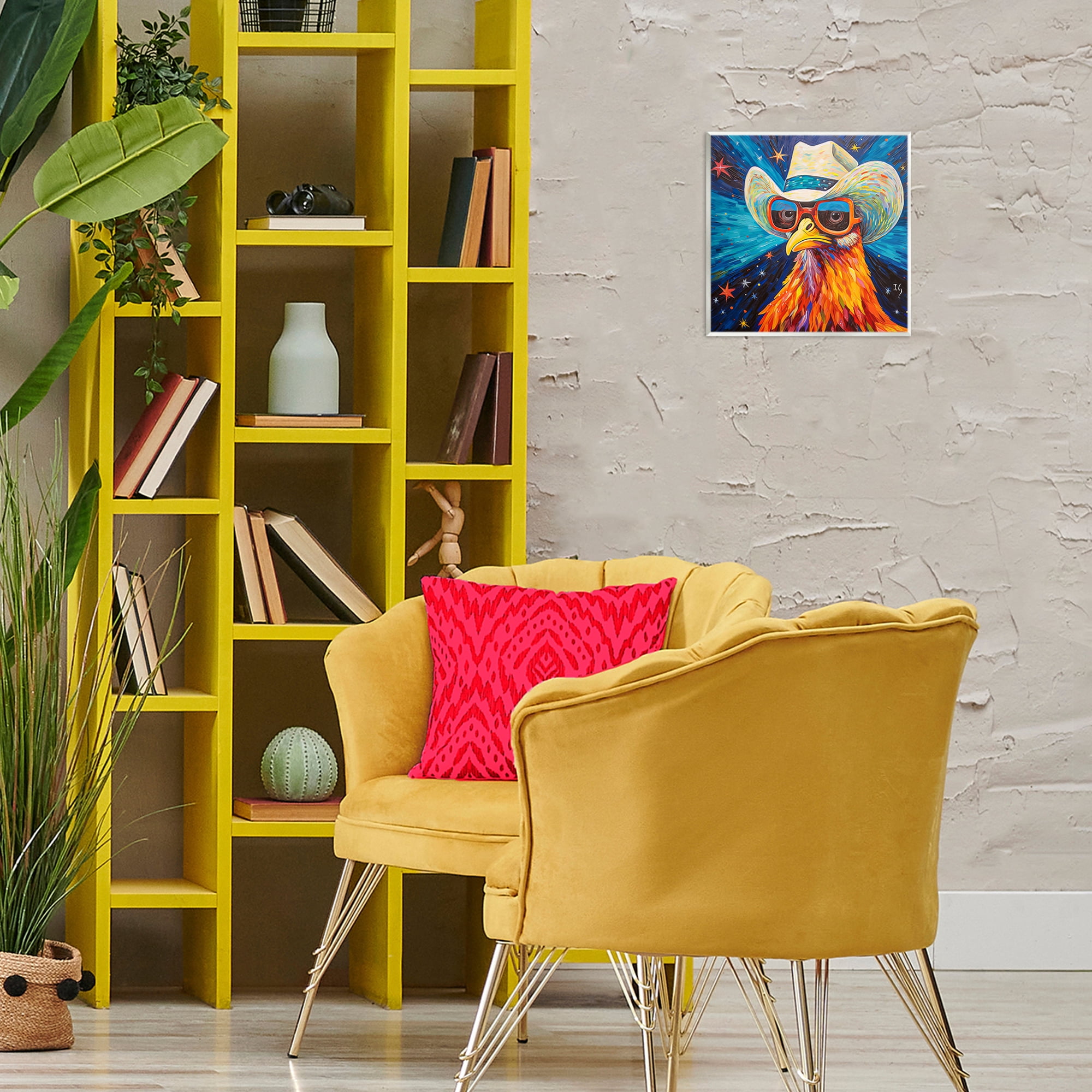 Stupell Industries Cowboy Chicken with Stars Animals & Insects Painting Unframed Art Print Wall Art, 12 x 12