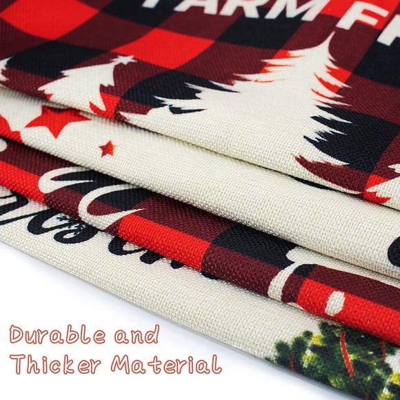 Set of 4 Red Black Buffalo Plaid Christmas Pillow Covers - Winter Holiday Decorations - 18x18 Inches - Farmhouse Festive Throw Pillow Cases for Home Couch