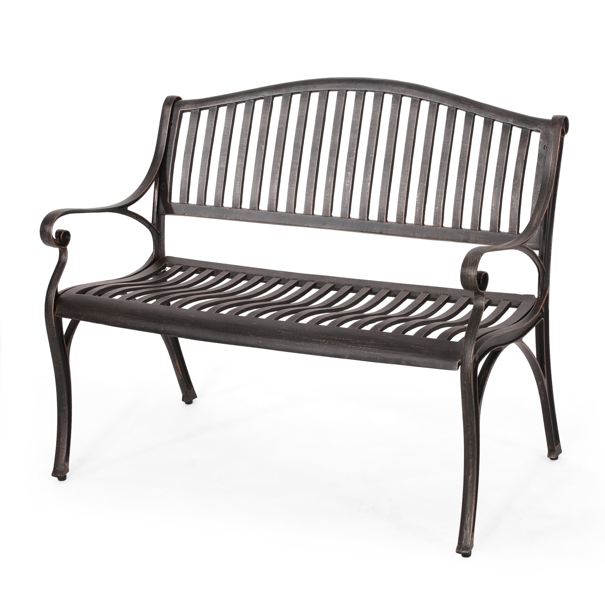 Muntasir Outdoor Cast Aluminum Bench, Bronze