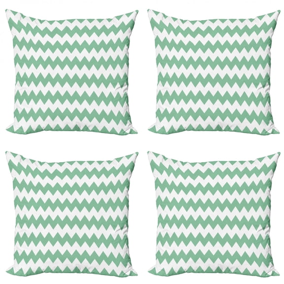 Ambesonne Chevron Throw Pillow Cover 4 Pack, Zigzag Twisty Modern, 18", White Jade Green