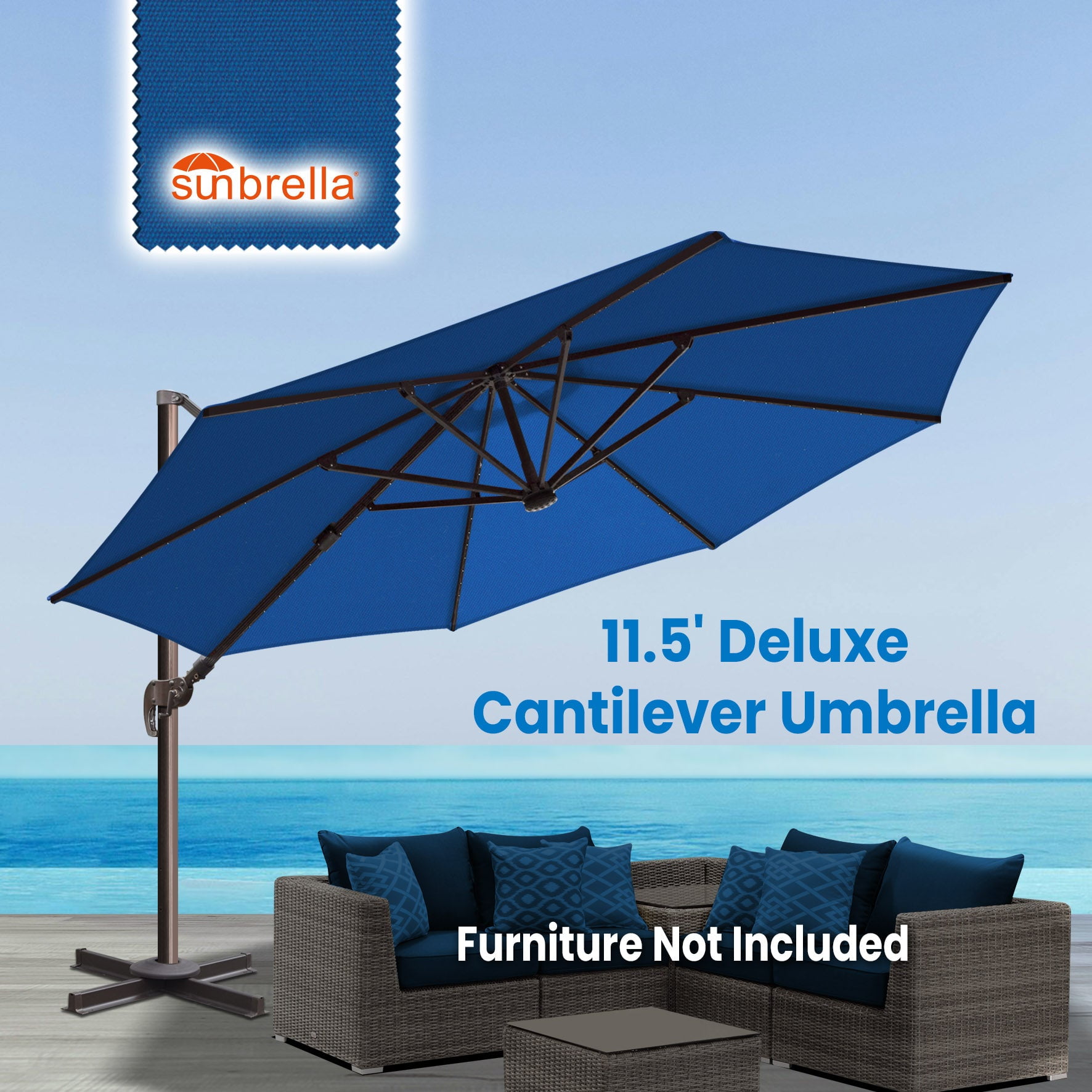 SUNRISEUMBRELLA Roma hanging umbrella Sunbrella Cover Patio Umbrella Garden Outdoor (11.5',Blue)