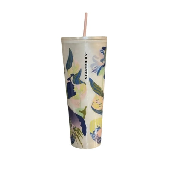 Starbucks Limited Edition Summer 2024 White Pearl Marble Floral Tumbler 24 oz