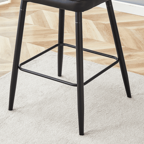 Modern Black PU Bar Stools Set of 2, sleek vertical backrest design, perfect for bars and living rooms.