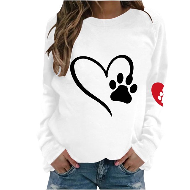 Birdeem Mode Femmes Imprimé Col Rond Chandail Tops Manches Longues Blouse Confortable Chandail en Molleton