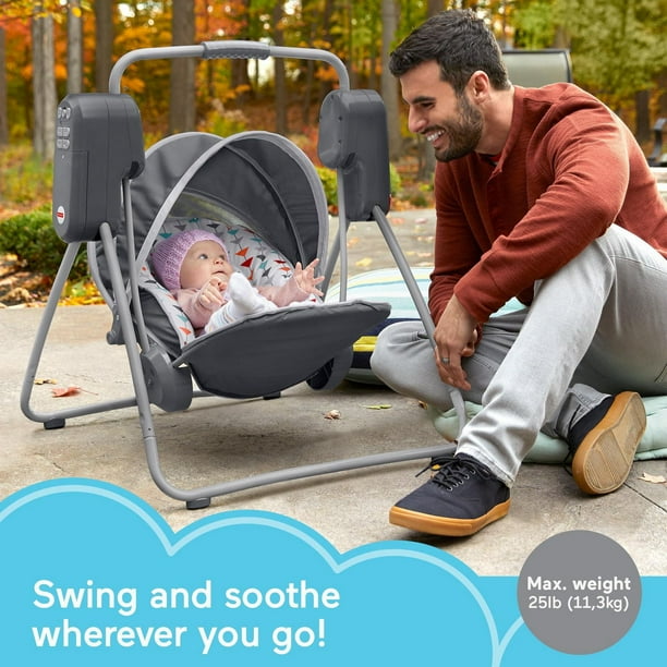 Fisher-Price On-the-Go Swing – Arrows Away print, travel baby swing with  outdoor canopy