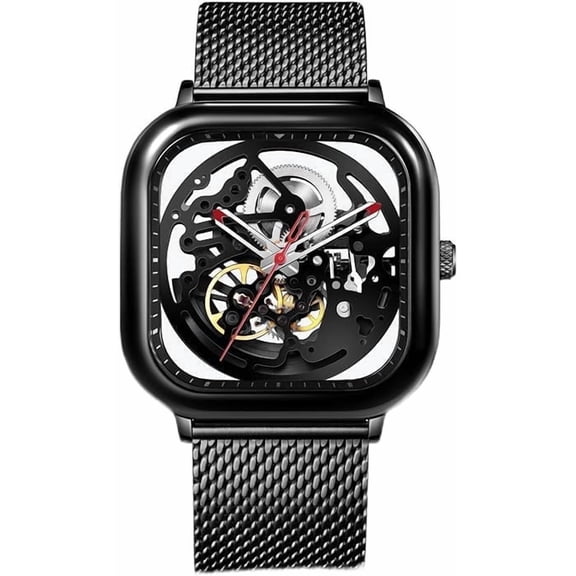 CIGA Design Automatic Mechanical Watch C Series Skeleton Analog Wrist Watch with Milanese and Leather Strap Sapphire Crystal Mirror Gifts for Men and Women