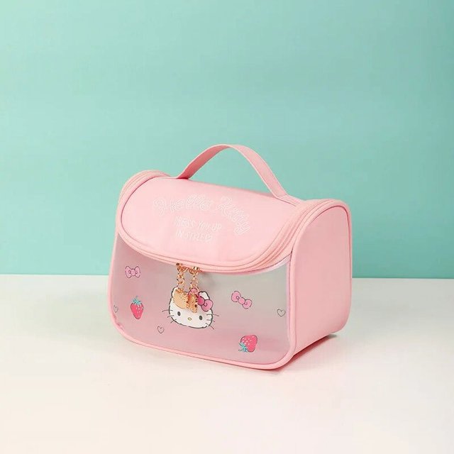 Sanrio-Bolsa de cosméticos de Hello Kitty, bolso de mano impermeable con lazo de dibujos animados de Anime, bolsas de almacenamiento de gran capacidad, portátil, Kawaii