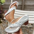 thumbnail image 2 of HomeDM Women's Block Heels Sandals Open Toe Slip-On Platform Flip-Flops Summer Beach Vacation Thong Sandals, Silver Size 7, 2 of 7
