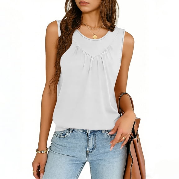Wowcloth Women's Pleated Tank Top, Fashion Casual Sleeveless Summer Blouse, Solid Color Breathable for Daily Use