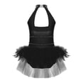 thumbnail image 2 of YONGHS Kids Girls Mesh Splice Sleeveless Feather Tulle Skirted Leotard Gymnastics Dancewear Black 12, 2 of 7