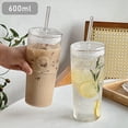 thumbnail image 4 of 2X de Vidrio de 600 Ml, de Café con Leche con Tapa y Pajita, de Agua A Rayas Transparentes, Vasos para Beber, de Té para Jugo, 4 of 4