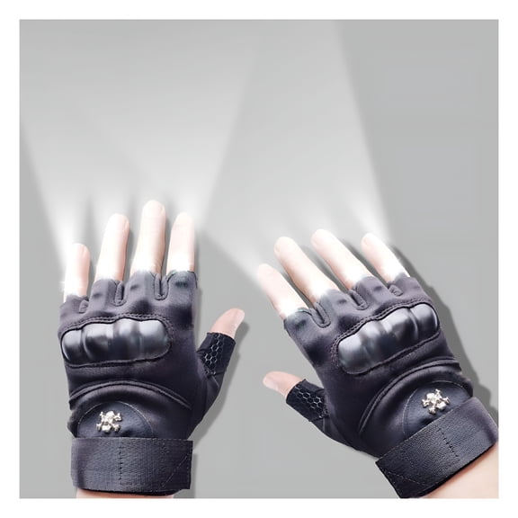 GJX LED Flashlight Gloves, Half Finger Lighted Gloves for Men and Women, Flashlight Gloves with 8 LEDs, Cool Gadgets for Christmas and Birthday Gifts